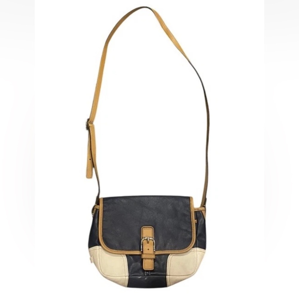 RARE! VTG Coach Hadley Crossbody Shoulder Bag Purse Navy White Leather Buckle - Picture 3 of 16